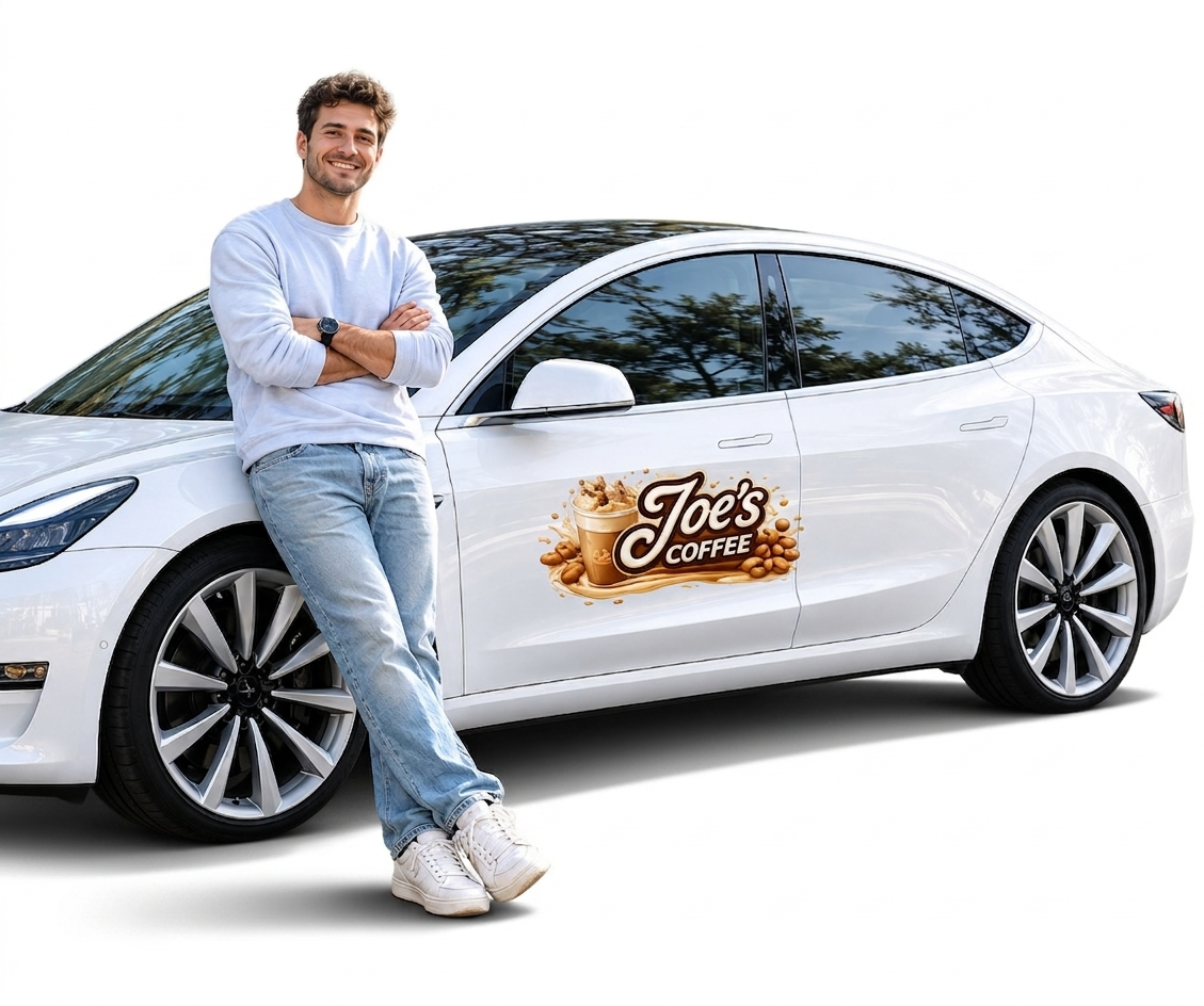 Wrapped car with brand advertising